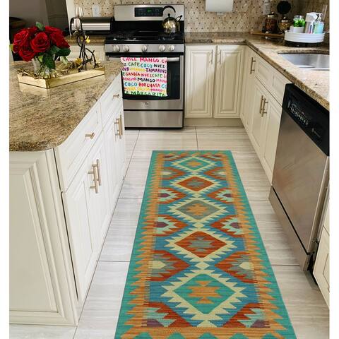 Hand-Woven Sun Faded Kilim Bradley Orange/Green Runner - 2'0" x 5'7"