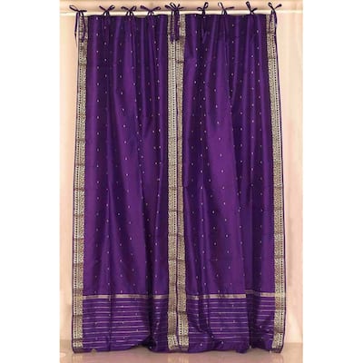 Purple Tie Top Sheer Sari Curtain / Drape / Panel - Piece