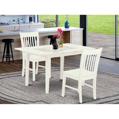 HomeStock 3-Pc Linen White Finish Rectangular Solid Wood Top With Butterfly Leaf Dining Table Set