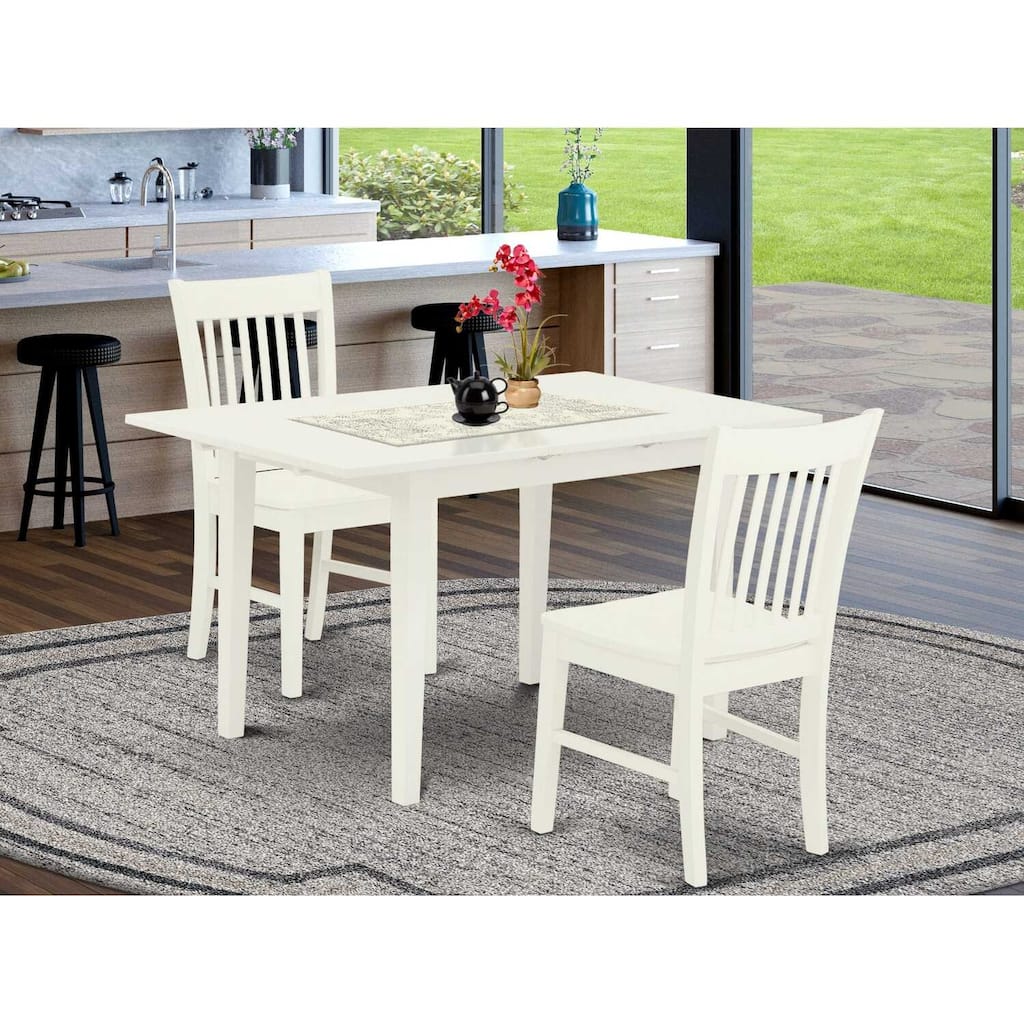 HomeStock 3-Pc Linen White Finish Rectangular Solid Wood Top With Butterfly Leaf Dining Table Set