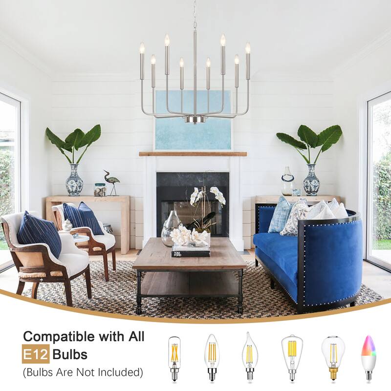 8-Light Modern Farmhouse Candle Chandelier for Kitchen Island Living Dining Room Bedroom