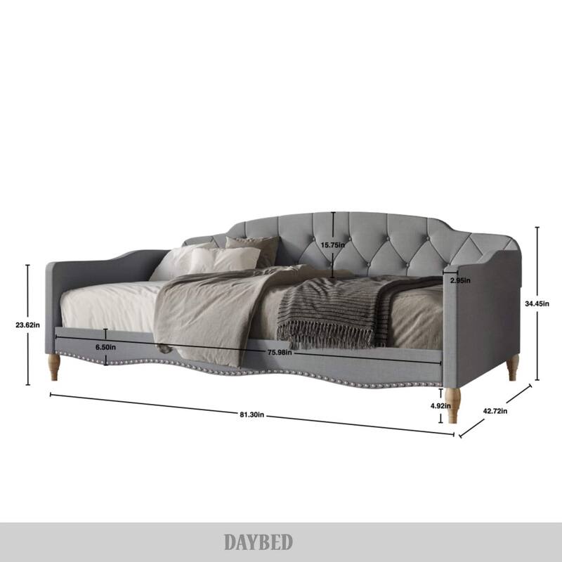 CraftPorch Modern Linen Nailhead Button Tufted Twin Daybed