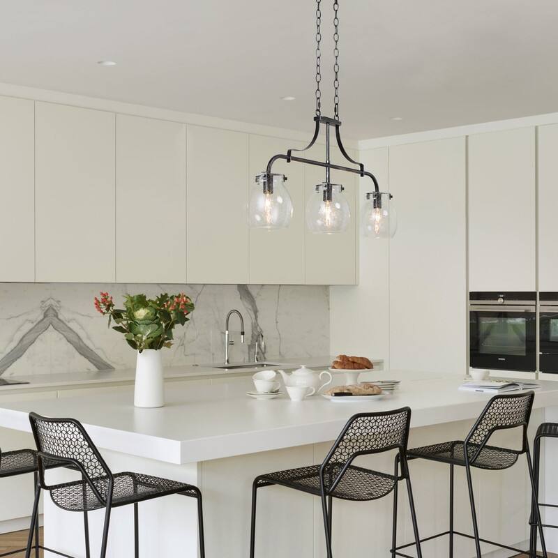 Modern Farmhouse 3-Light Linear Chandelier Seeded Glass Island Lights for Dining Room - L25"x W 5"x H 14"