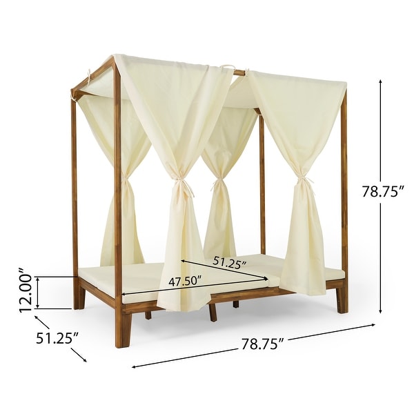 Kinzie Outdoor 2-seat Adjustable Acacia Daybed w/ Curtains
