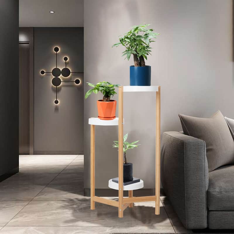 Solid Bamboo Tall Plants Stand Pot Holder Display Rack Indoor&Outdoor