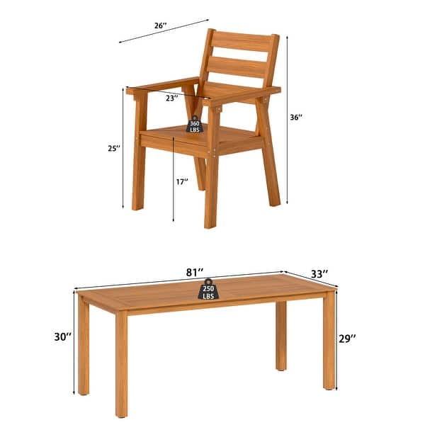 Outdoor Patio Dining Set for 6 People, Large Patio Table with Umbrella Hole, HDPS Wood Look Outdoor Table and Chairs
