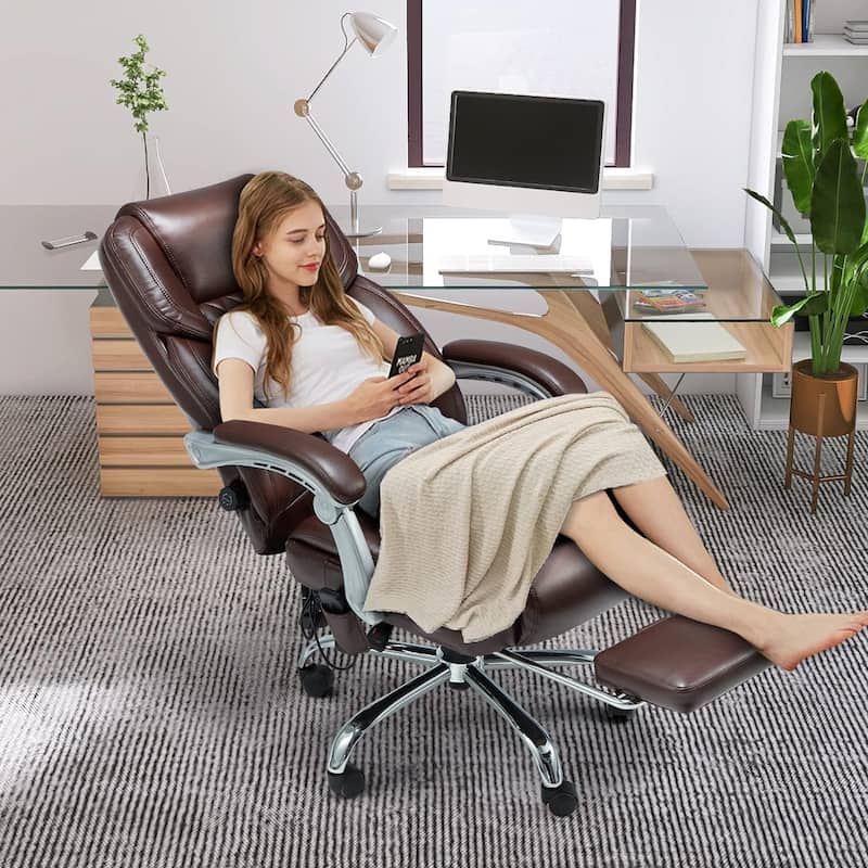 EROMMY Ergonomic Heated Massage Office Chair with Lumbar Support, Reclining Backrest, 2/4/6-Point Massage
