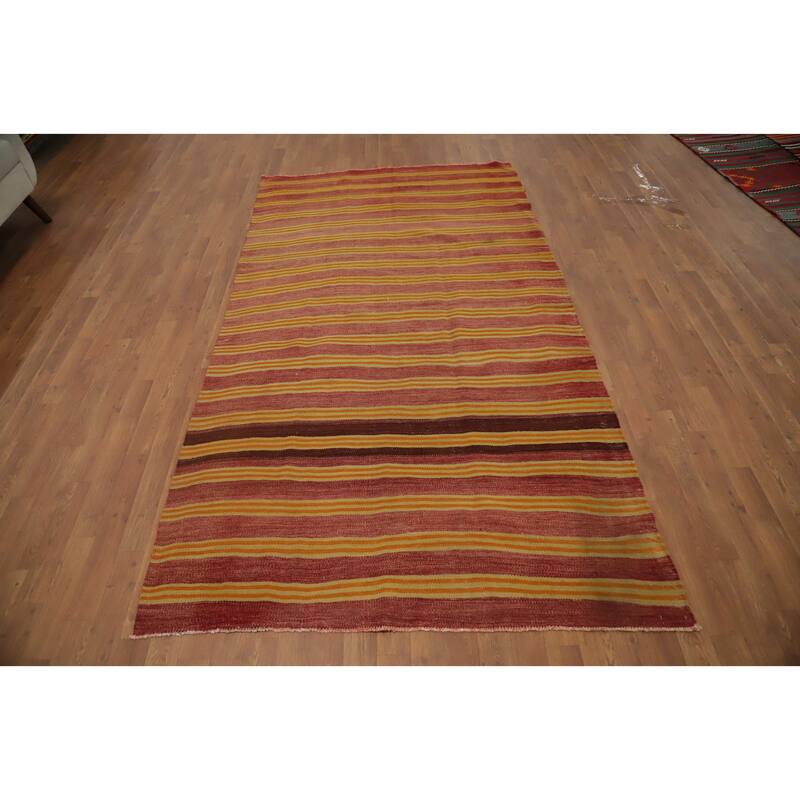 Hand Woven Oriental 100% Wool Carpet Southwestern Geometric Multi-Colored Kilim Area Rug - 8' 6'' X 4' 9''