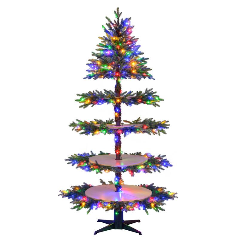 Gymax 6.4 FT Rotating Christmas Tree w/ 280 Branch Tips 220 LED Lights