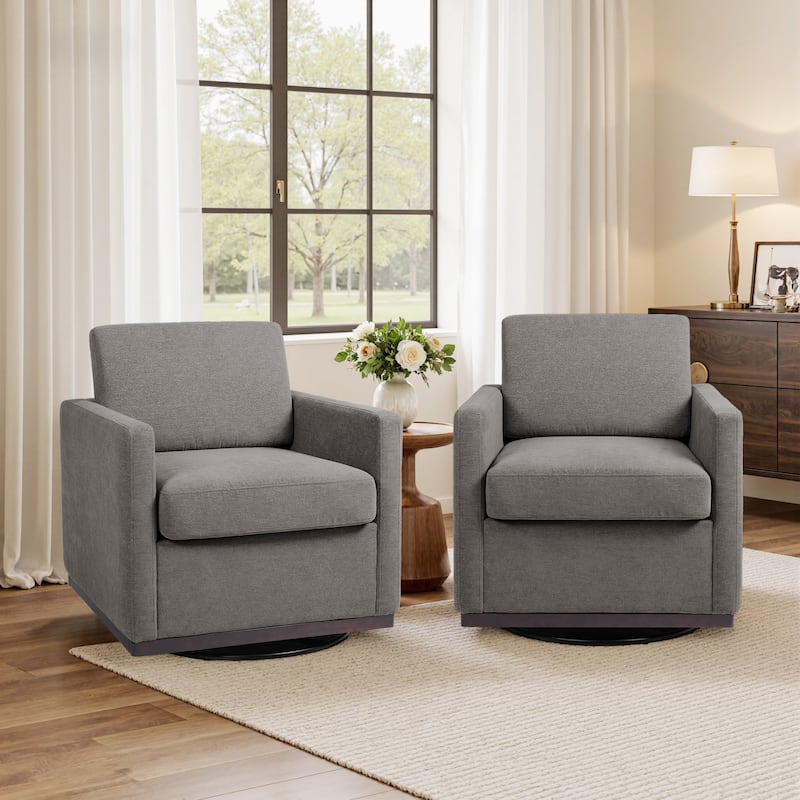 Modern Upholstered Swivel Armchair for Living Room - Set of 2 - Taupe