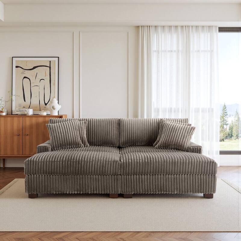 Modular Armchair and Ottoman Set with Adjustable Headrest, Flannel Upholstery