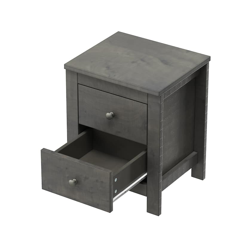 Farmhouse Wooden Nightstand Set of 2 with Retro Design
