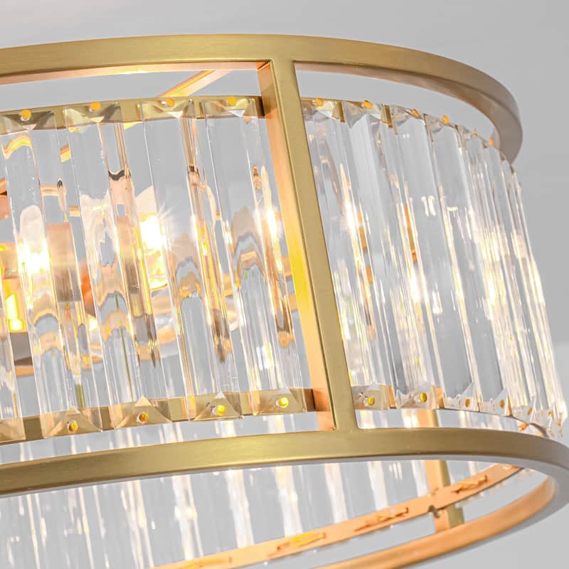 4-Light Mid-Century Modern Black/Gold Drum Crystal Semi-Flush Mount Ceiling Light