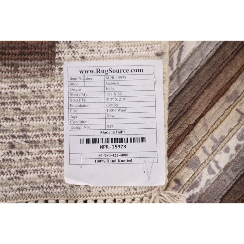 Modern Accent Rug Handmade Indian Abstract Wool Carpet - 2'9"x 5'2"