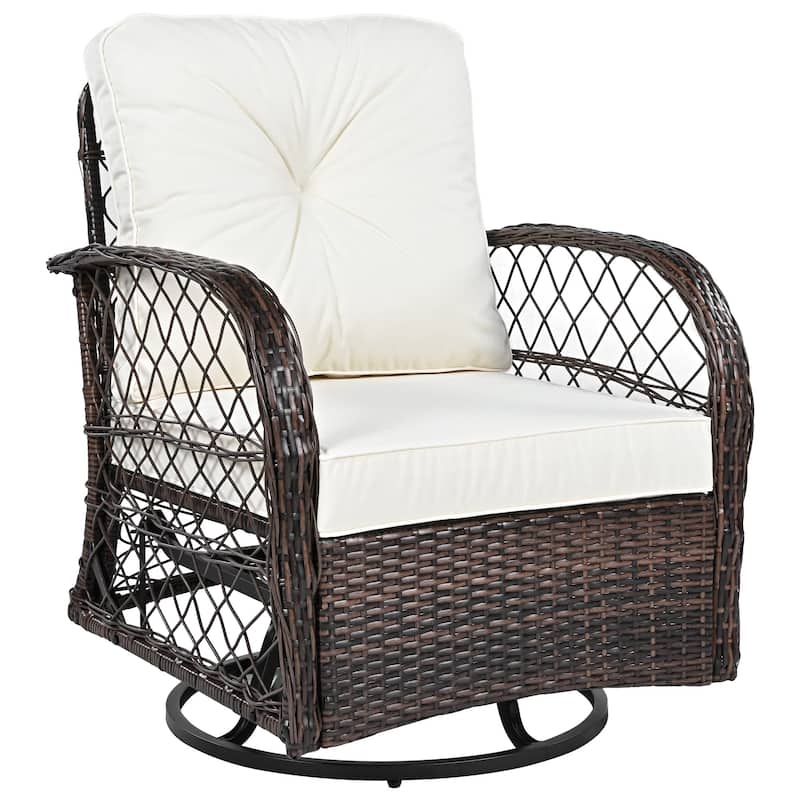 3-Piece Outdoor Chair Table Set Chat with Square Table & 2 Swiveling Chairs Set 2-person Rattan Seating Group for Garden