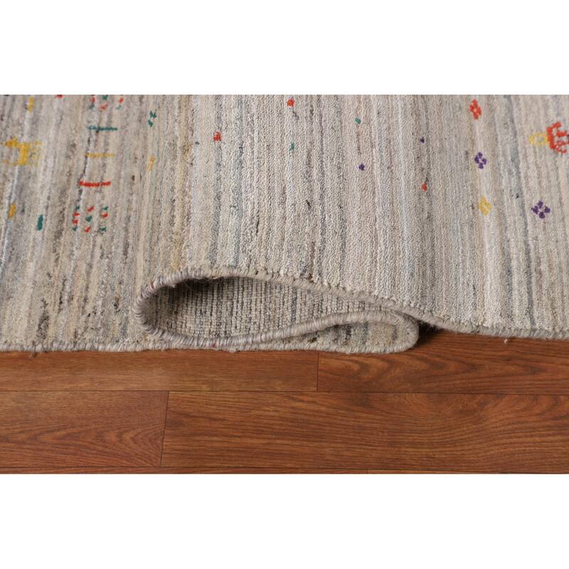 Earth Tone Striped Gabbeh Indian Square Area Rug Handmade Wool Carpet - 8'0" X 7'10"