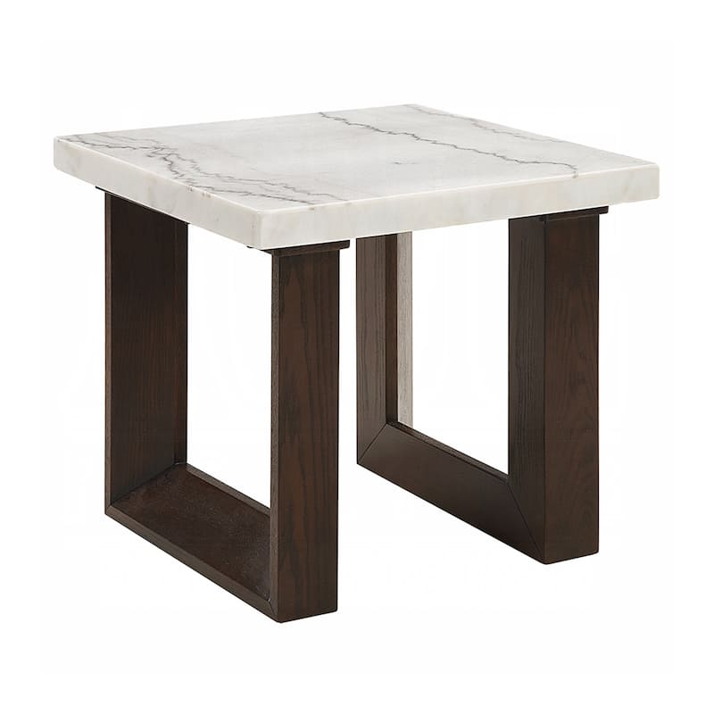 Square End Table with Marble Top in White and Brown - White/Brown - Marble