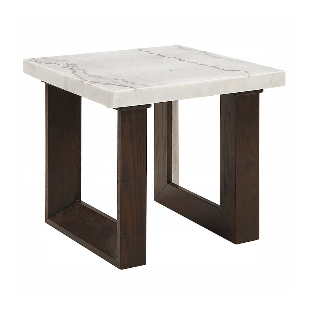 Square End Table with Marble Top in White and Brown