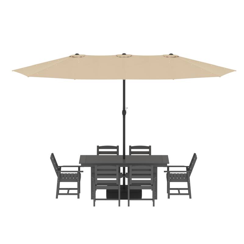Outdoor Dining Table and Chair Set: HDPE Material, Wood - Grain Design