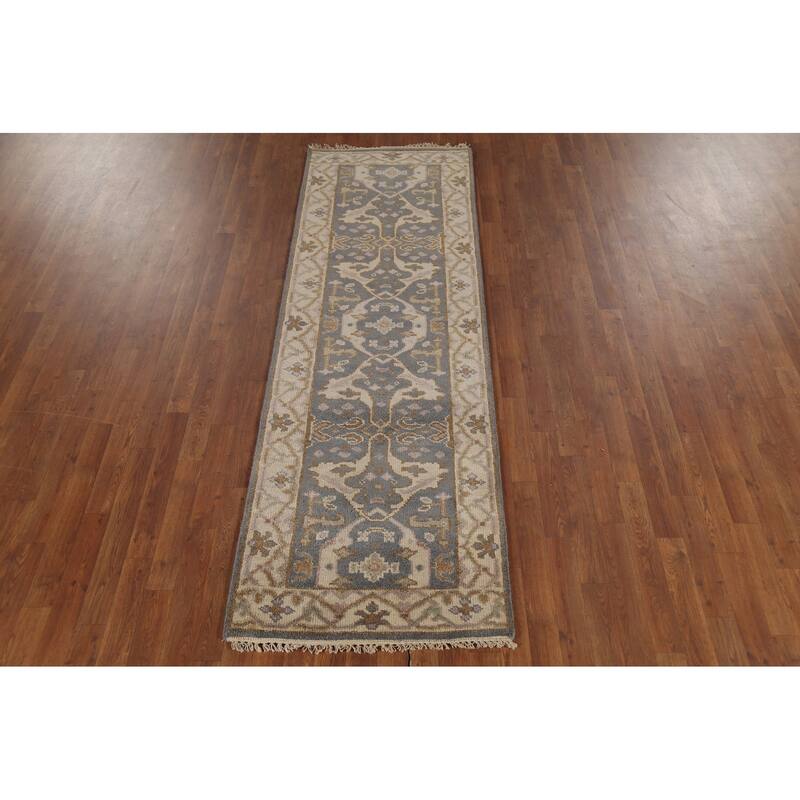 Gray Oushak Oriental Runner Rug Hand-Knotted Wool Carpet - 2'8"x 8'0"