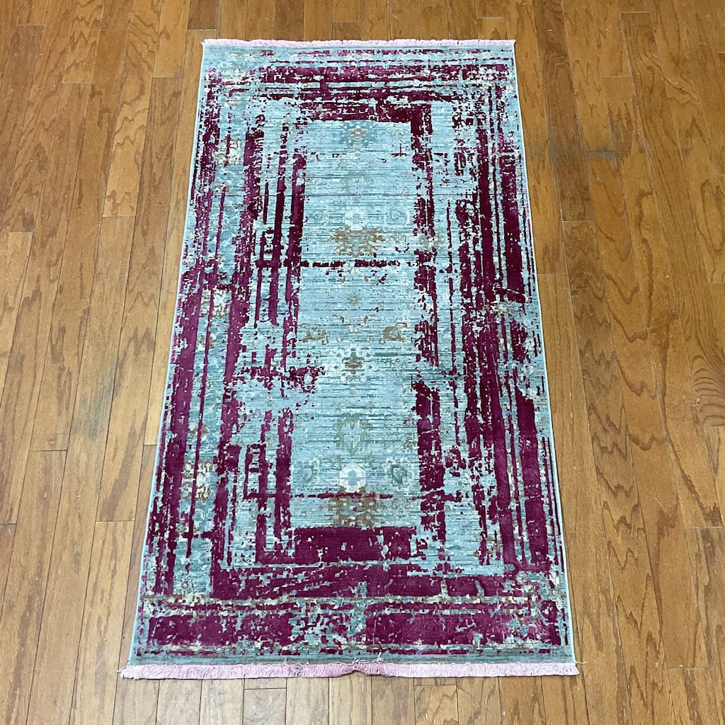 HERAT ORIENTAL Turkish Modern Erased Design Wool & Silk Rug - 2'7" x 4'11"