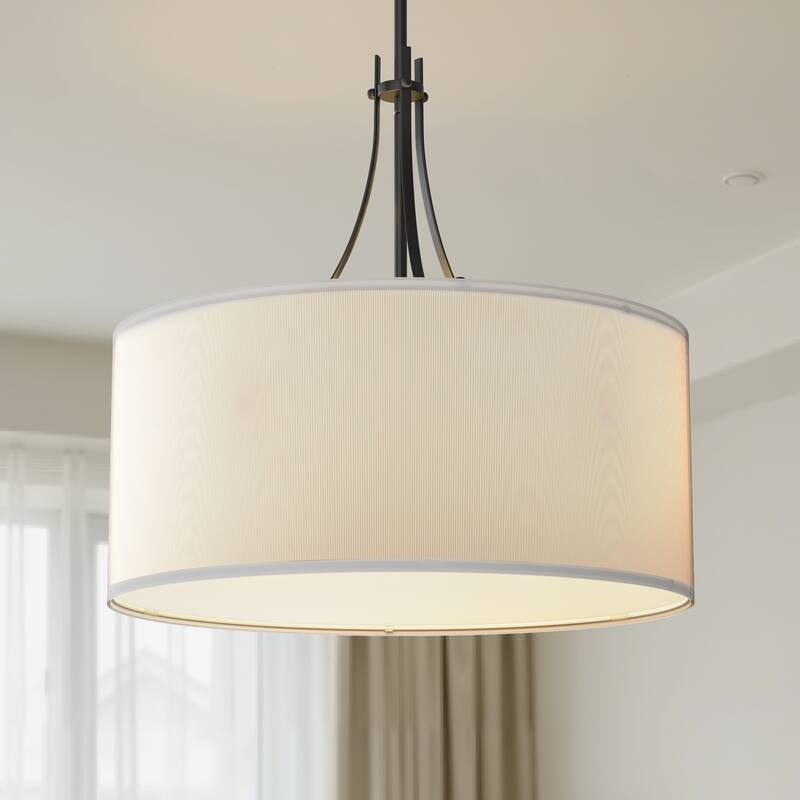 YANSUN 5-Light Chandelier with Fabric Drum Shades, E26 Base, No Bulbs, Black&White - white