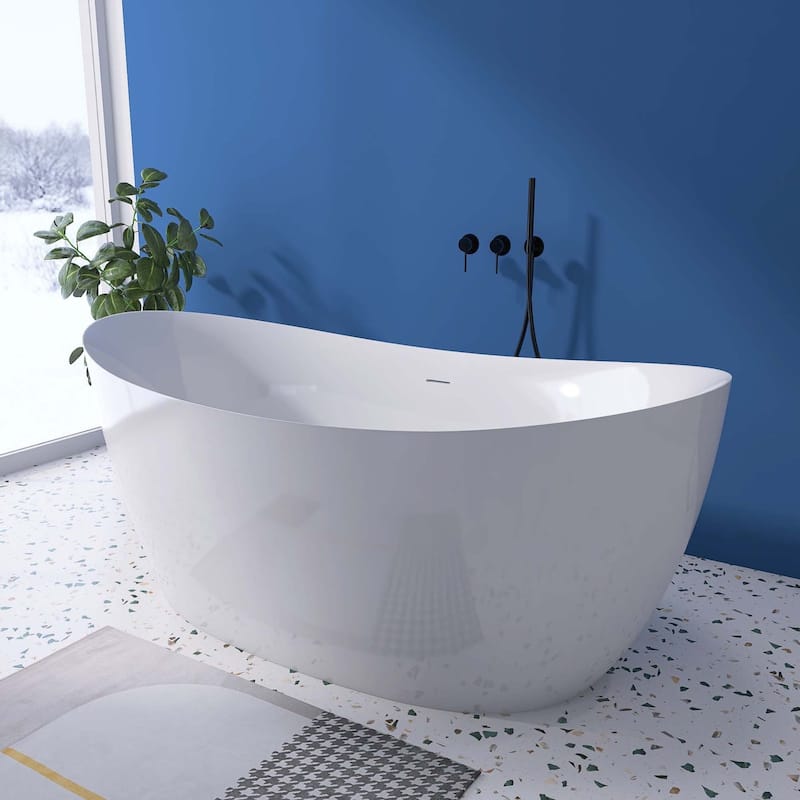 69 in. x 32.68 in. Acrylic Freestanding Soaking Bathtub in Gloss White - 32.68“ x 69"