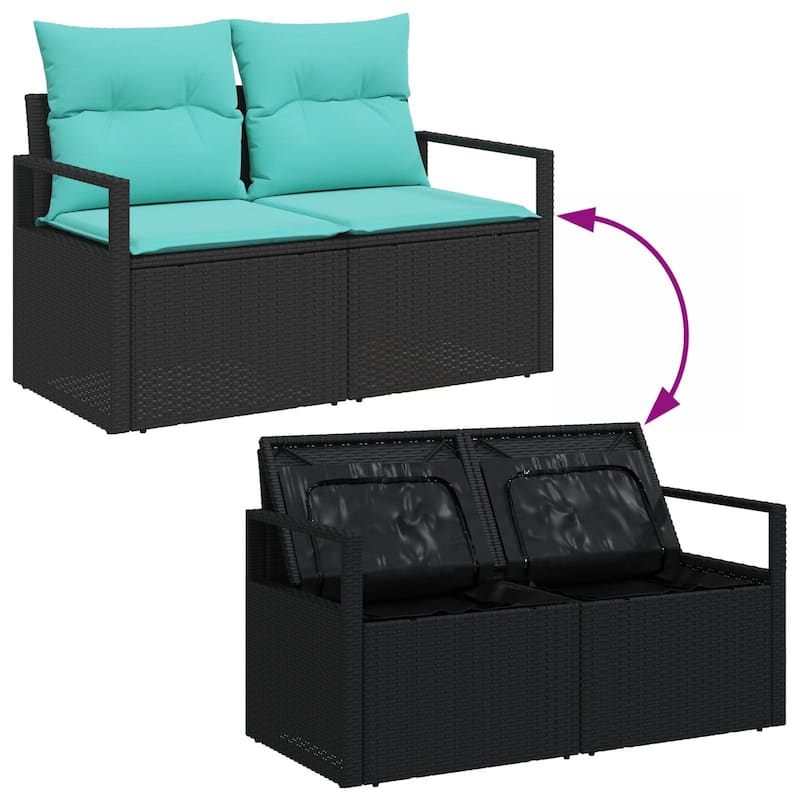 vidaXL 8/9 Piece Garden Sofa Set with Cushions Black Poly Rattan - 113×69.7×27.2