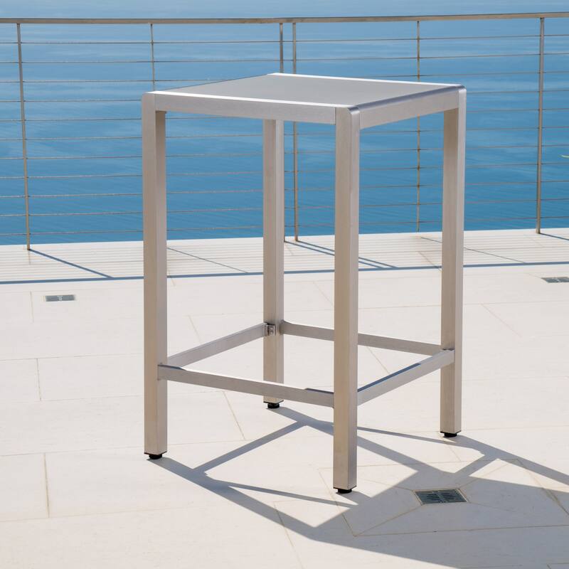 43" Outdoor Aluminum Frame Bar Table with Glass Table Top, Grey Finish
