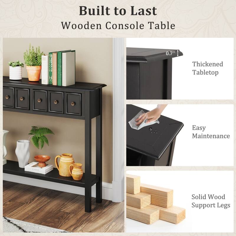 Gymax 60'' Long Narrow Console Table w/4 Drawers & Open Storage Shelf