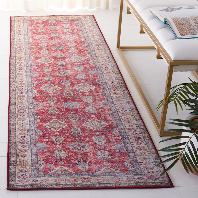 SAFAVIEH Tucson Machine Washable Slip Resistant Fraida Oriental Rug - 2'6" x 8' Runner - Rust/Beige