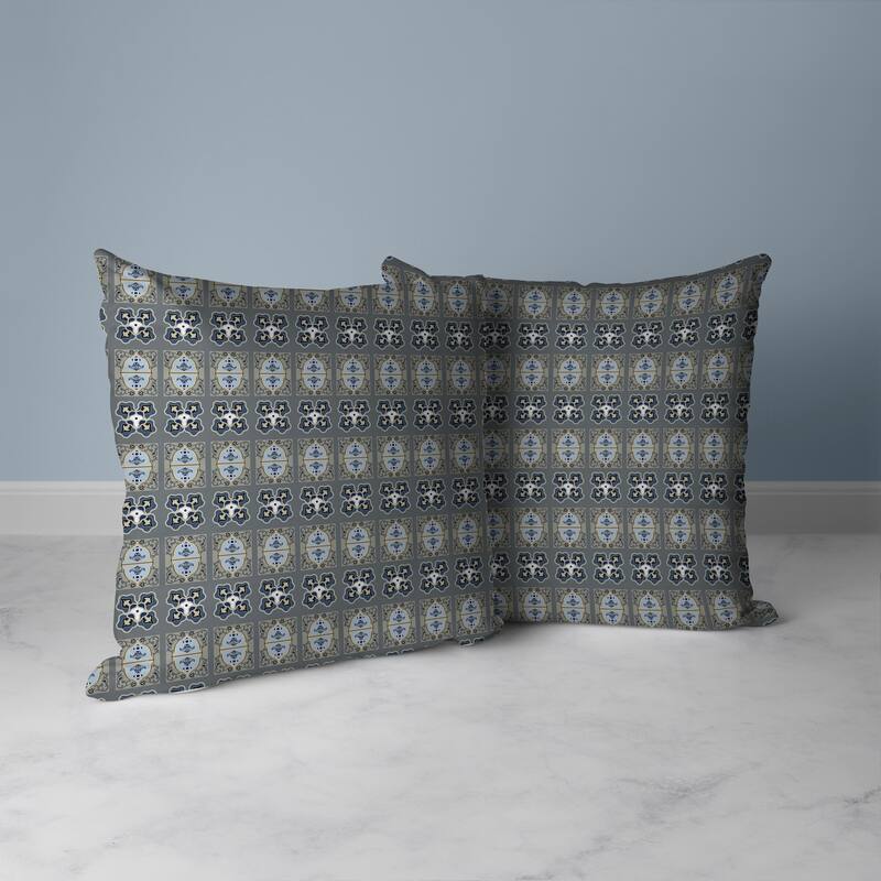 Beige And Steel Darbari Dynasty Indoor/Outdoor Throw Pillow Zipper