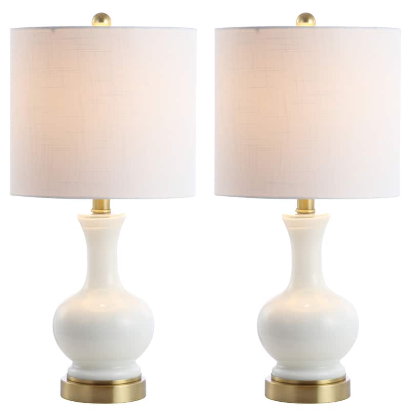 Vermont 22" Glass/Metal LED Table Lamp, White (Set of 2) by JONATHAN Y