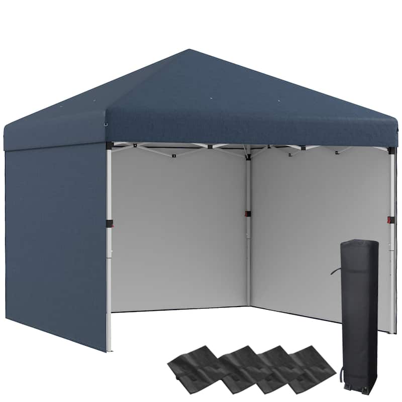 Outsunny 10' x 10' Pop Up Canopy with 3 Sidewalls, Leg Weight Bags and Carry Bag, Height Adjustable Party Tent