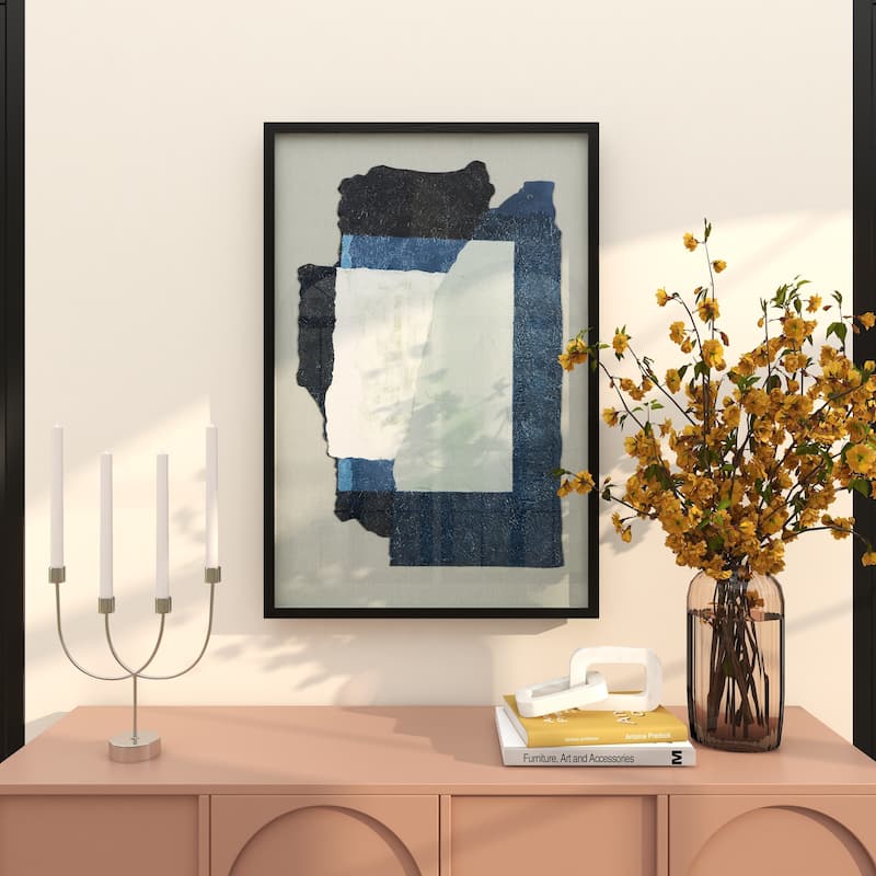 Linen Fabric Abstract Layered 3D Textured Framed Wall Art with Gray Backing - Blue or Yellow - Roche River Decor