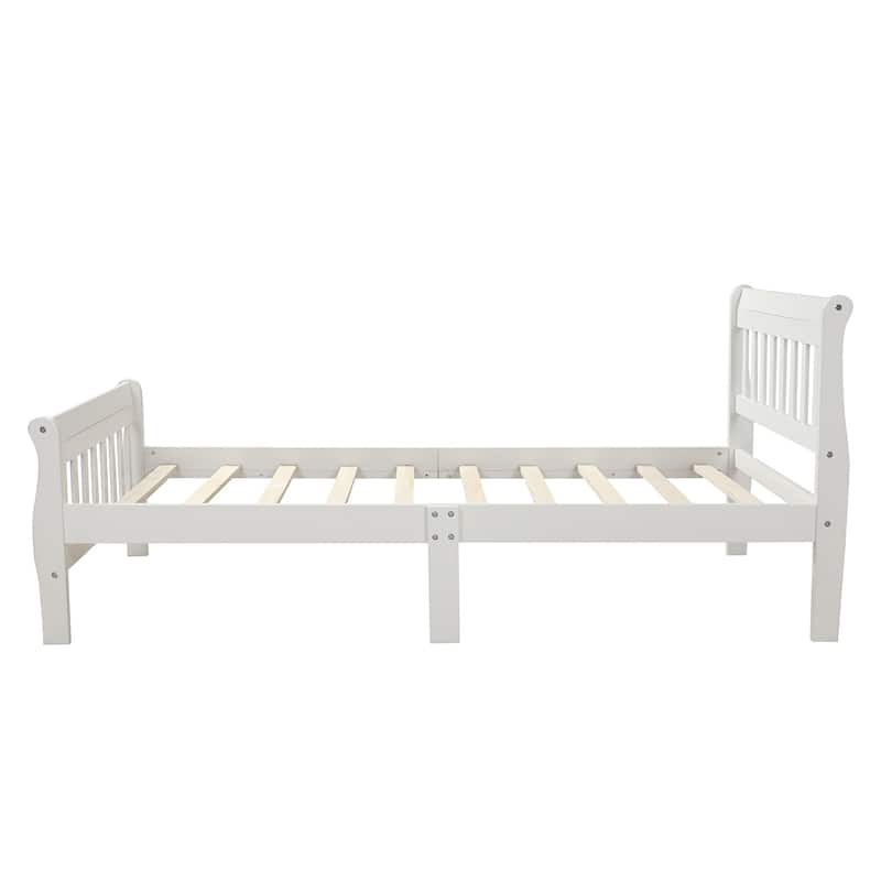 Classic Sleigh Bed Twin Size Platform Bed with Hollow Design Headboard and Footboard, Solid Wood Frame with Slat Support