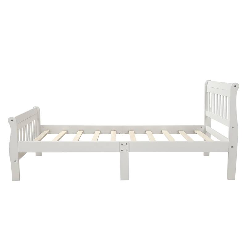 Wood Platform Bed, Twin Bed Frame Panel Bed, Mattress Foundation Sleigh Bed with Headboard/Footboard/Wood Slat Support