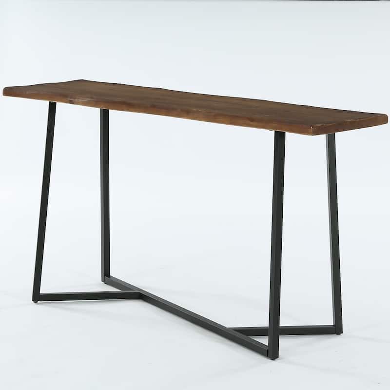 Solid Wood Industrial Bar Table, 63-Inch Counter Height Pub Table with Sturdy Metal Frame - Brown - Brown