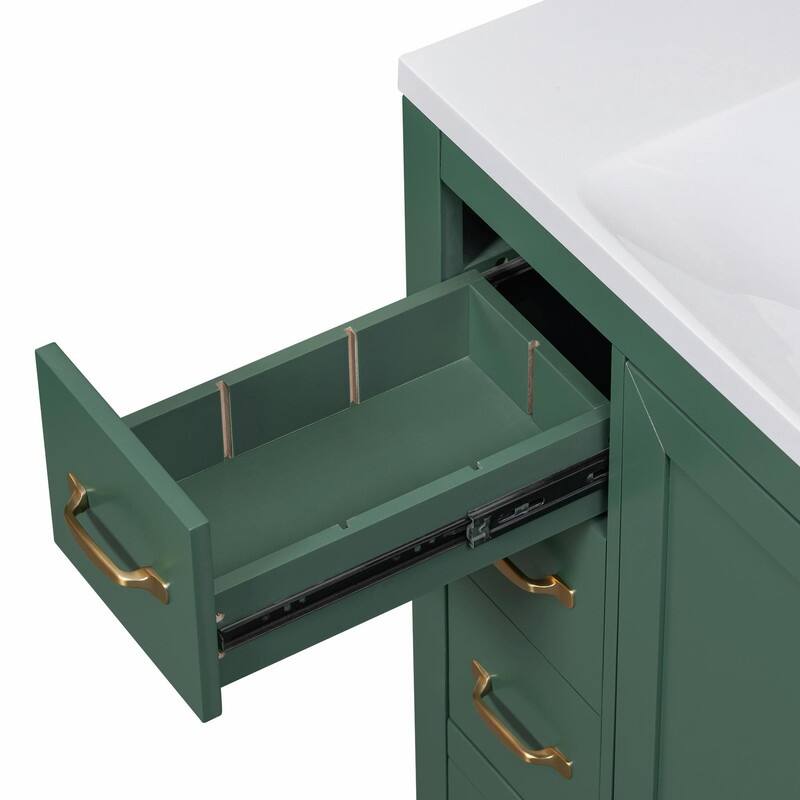 36" Bathroom Vanity with Sink Combo: Six Drawers, Multi-Functional Divider, Adjustable Shelf