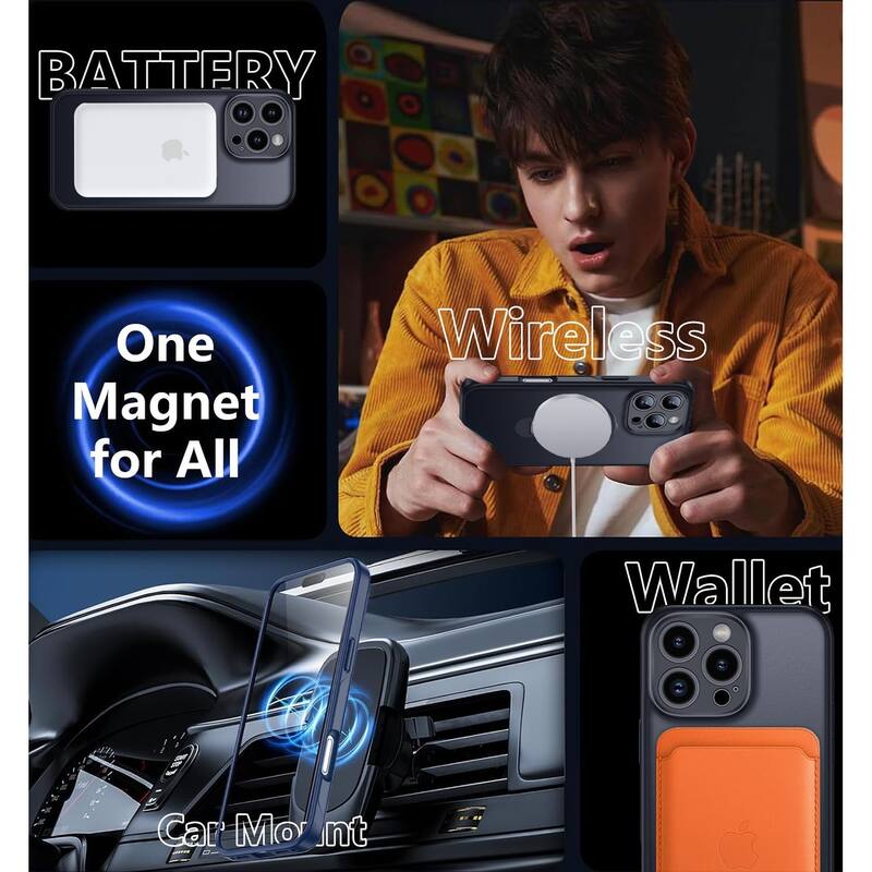 iPhone 16 Pro Max 360° Adjustable Stand Compatible with MagSafe, Translucent Cover with Magnetic Ring Case Non-Slip, Shockproof