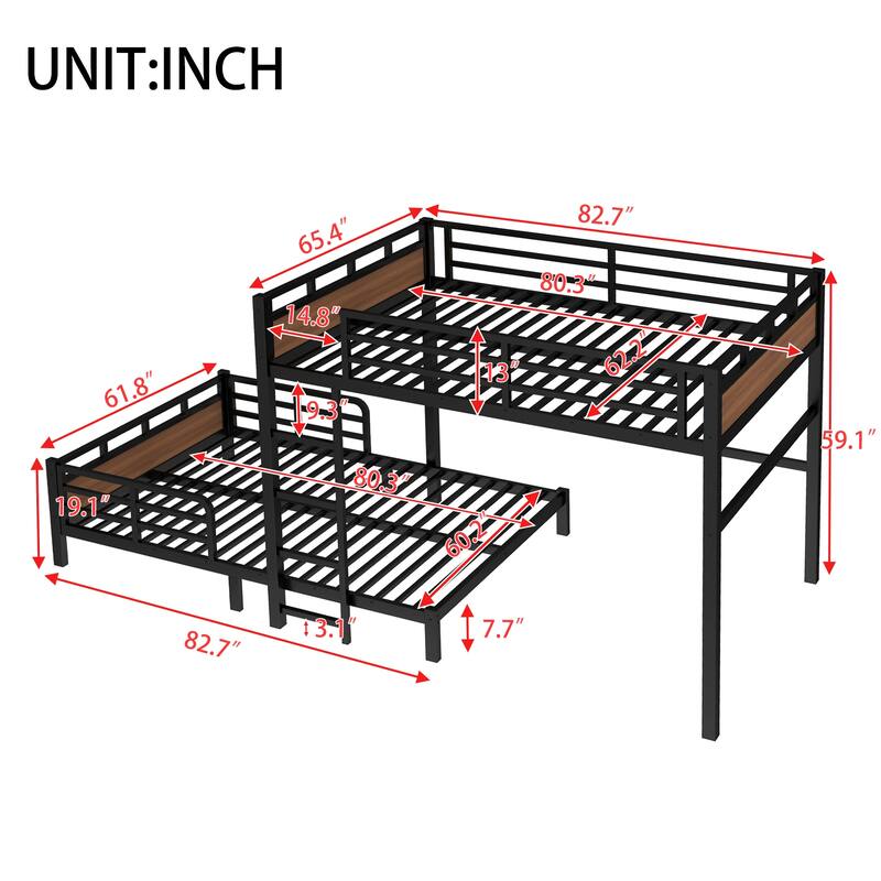 Metal High Loft Bed and Platform Bed, Heavy Duty Metal Bunk Bed Frame, Noise Free, Can be Converted into 2 Beds