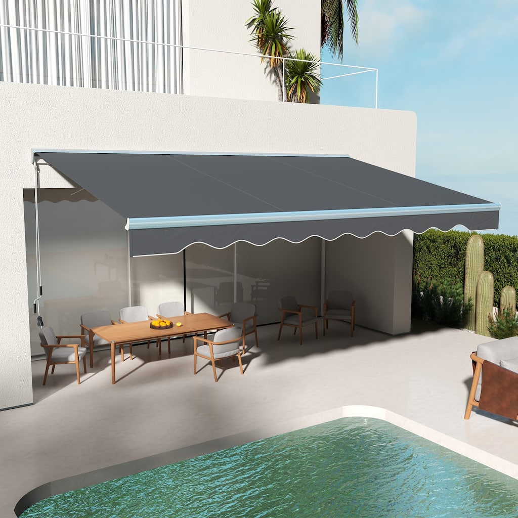 Outsunny 16.5' x 10' Electric Awning with LED Lights, Retractable Awning, UV40+ Sun Shade Shelter with Remote Controller