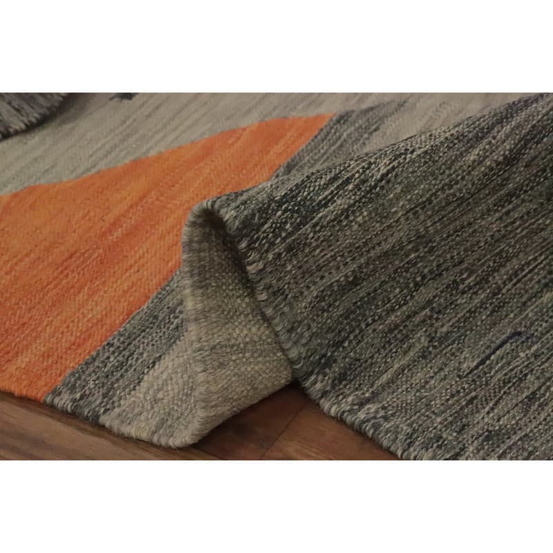 Hand Woven Oriental 100% Wool Carpet Southwestern Modern Greys & Charcoal Kilim Area Rug - 6' 8'' X 4' 9''