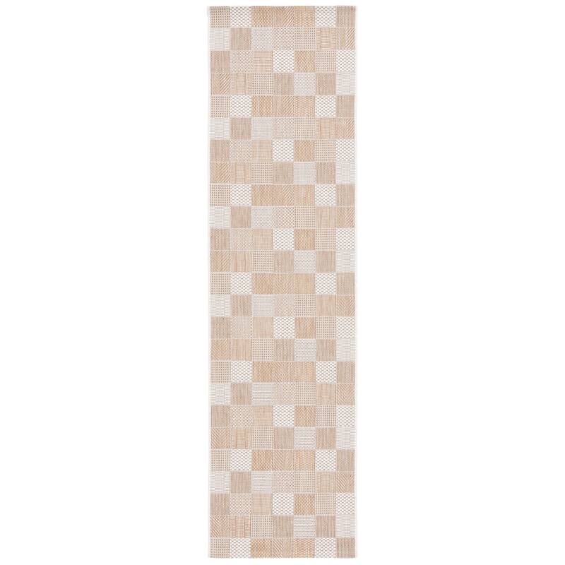 SAFAVIEH Courtyard Hillary Checkered Waterproof Patio Backyard Rug - 2'2" x 8' Runner - Natural/Beige