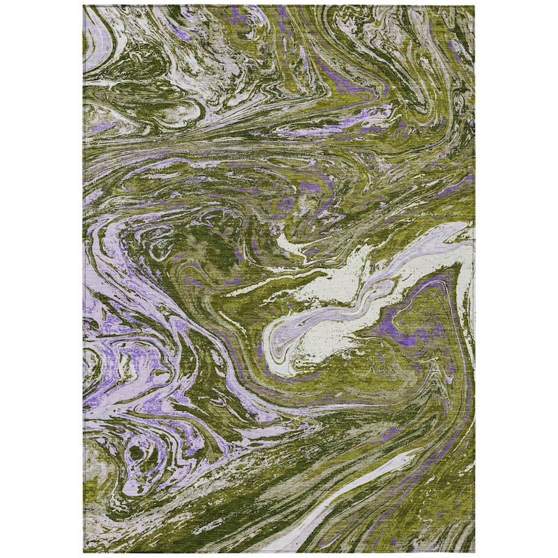 Machine Washable Indoor/ Outdoor Abstract Brushstroke Chantille Rug