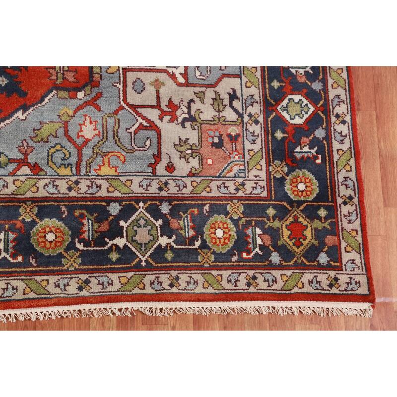 Hand Knotted Oriental 100% Wool Carpet Traditional Medallion Oranges & Rust Heriz (serapi) Area Rug - 12' 2'' X 8' 11''