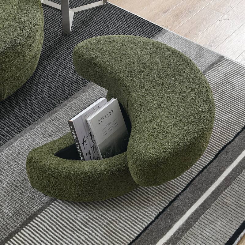 Oversized Teddy Fabric Swivel Barrel Chair with Moon Ottoman & 4 Pillows