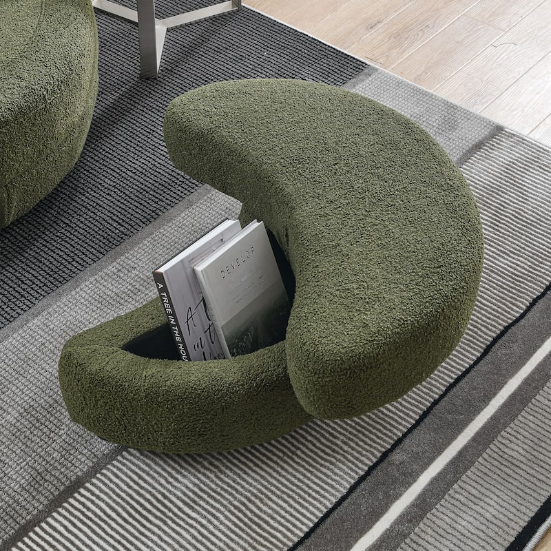 Wide Teddy Fabric Oversized Swivel Barrel Chair with Moon Storage Ottoman, 4 Pillows and 360° Rotation