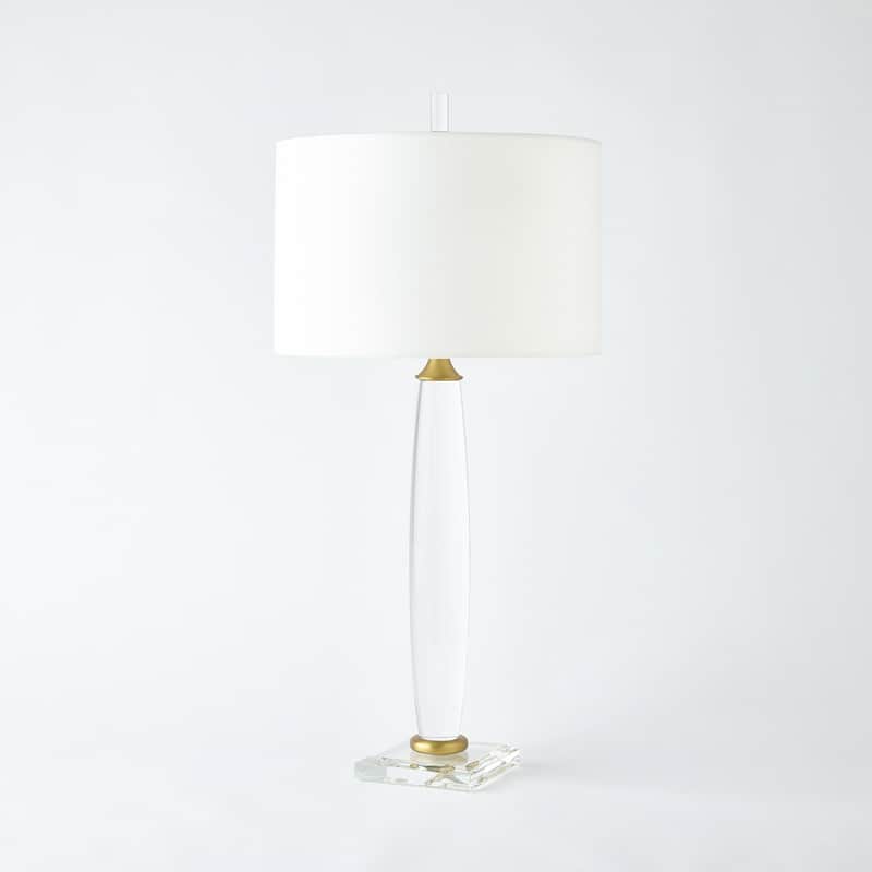 Bowed Crystal Column Lamp - 36"H x 17"Dia. - 36"H x 17"Dia. - White/Brass