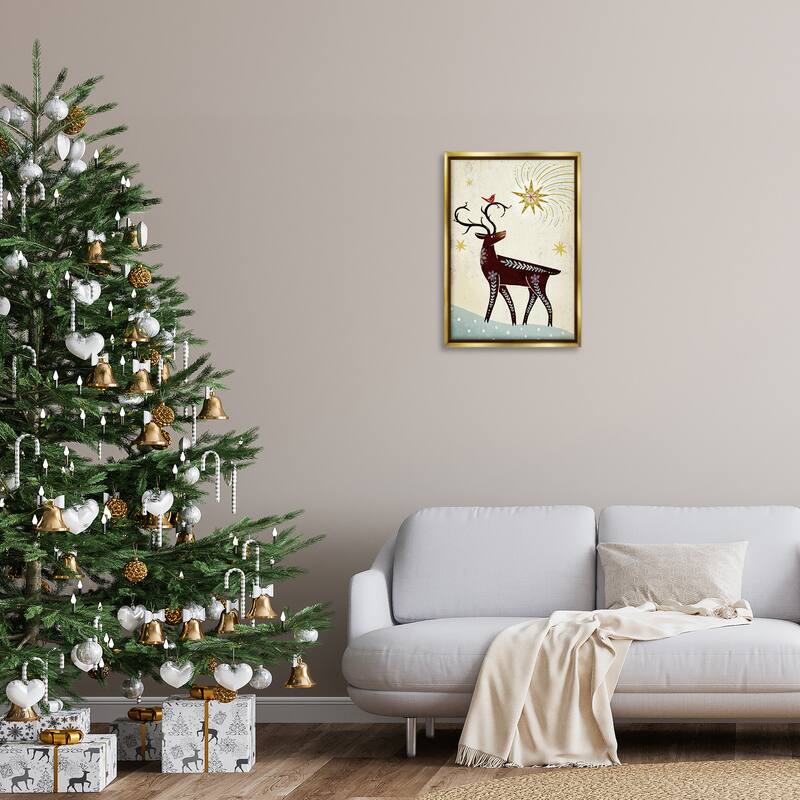 Stupell Rustic Winter Deer Framed Floater Canvas Wall Art Design By Hannah Moren